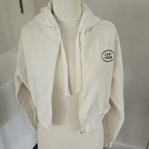 PacSun Cream Zip-Up Hoodie with Land Rover Logo